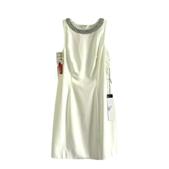 Mac Duggal White Mini Formal Dress Rhinestones Evening Wedding Sheath NWT Sz 8 - Picture 5 of 10